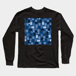 Pattern of light blue and dark blue rectangles on a blue background Long Sleeve T-Shirt